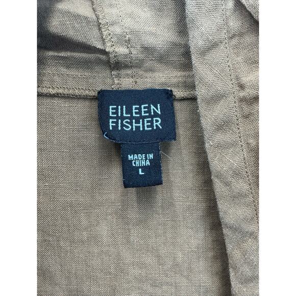 Eileen Fisher Sandalwood 100% Linen Long Hooded Jacket Size Large - Picture 14 of 14